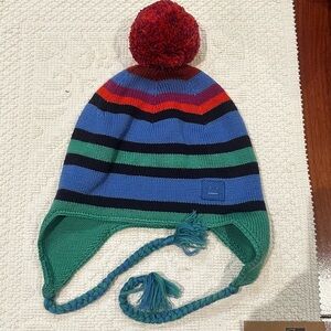 Acne Studio Blue & Green Stripe Pom Earflap Beanie Hat